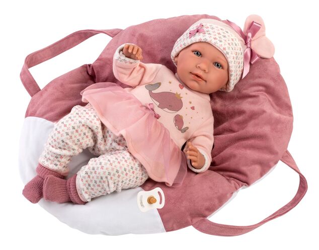 Llorens M740-14 oblečenie pre bábiku bábätko NEW BORN veľkosti 40-42 cm s nosítkom do ruky