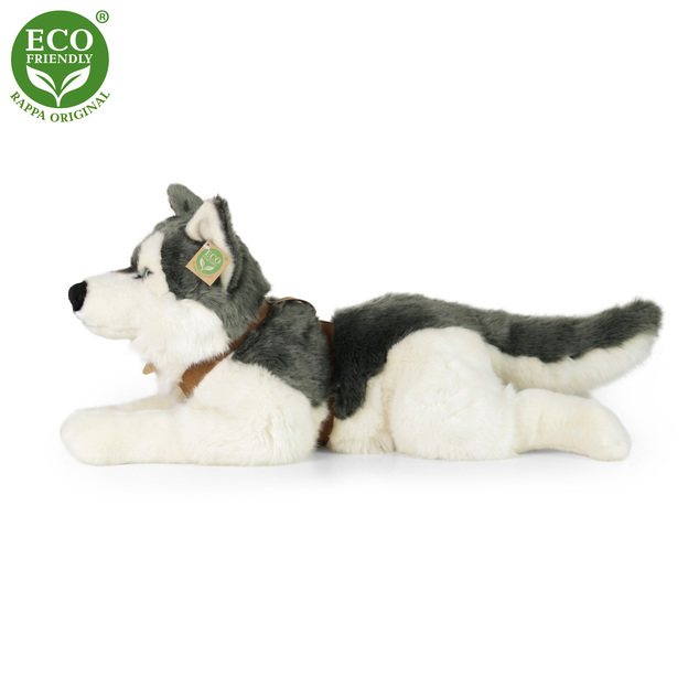 Cane peluche Husky con collare sdraiato 60 cm ECO-FRIENDLY