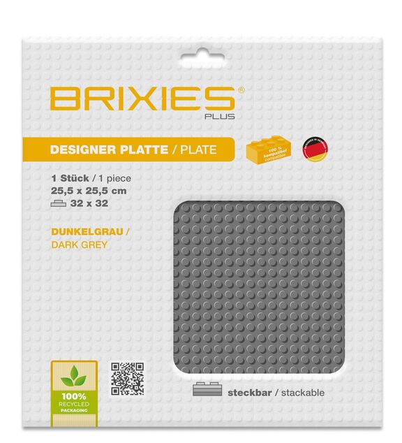 BRIXIES Plus 225.011 Grundplatte zum Bauen - dunkelgrau 25,5 x 25,5 cm
