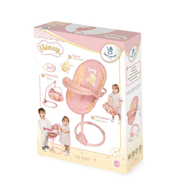 DeCuevas 51570 Sedia multifunzione per sala da pranzo e altalena per bambole 3 in 1 Honey 2026