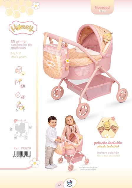 DeCuevas 86070 Il mio primo passeggino per bambole con borsa Honey 2026 – 56 cm