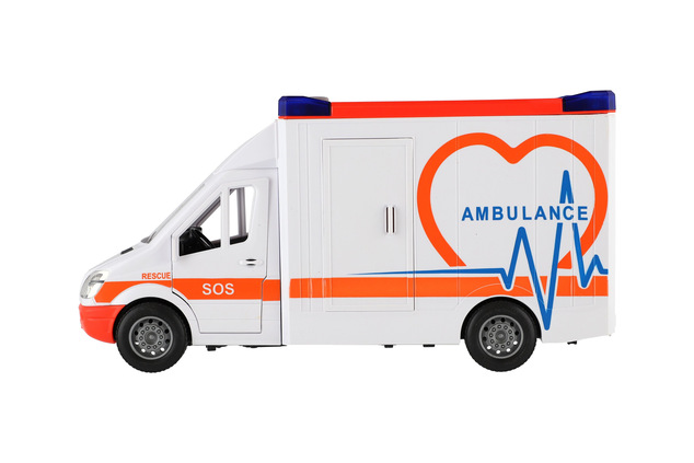 Auto ambulancia plast 28cm s lehátkom na zotrvačník so svetlom so zvukom