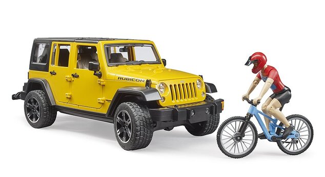 Bruder 02543 JEEP Wrangler Rubicon, horský bicykel a cyklista