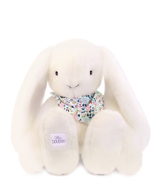 Doudou Plyšový králik XXL so šatkou biely 50 cm
