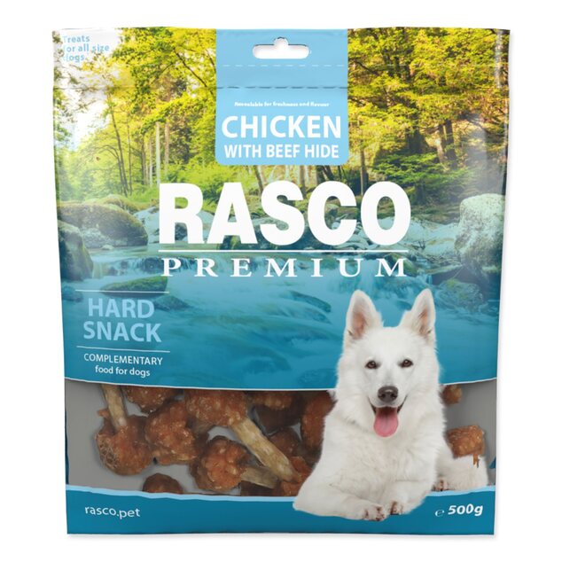 Pochúťka Rasco Premium byvolia koža obalená kuracím mäsom, paličky 500g