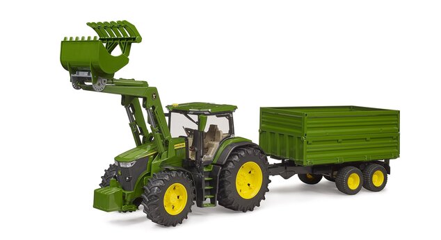 Bruder Traktor John Deere s predným nakladačom a sklápacím prívesom