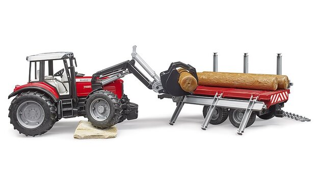 Bruder 02046 Massey Ferguson 7480 s čelným nakladačom a prepravníkom dreva
