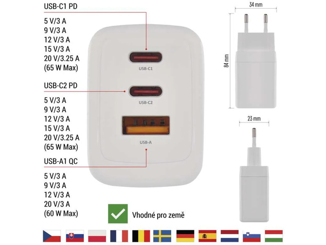 Mrežni USB adapter (izvor) GaN PD 65W