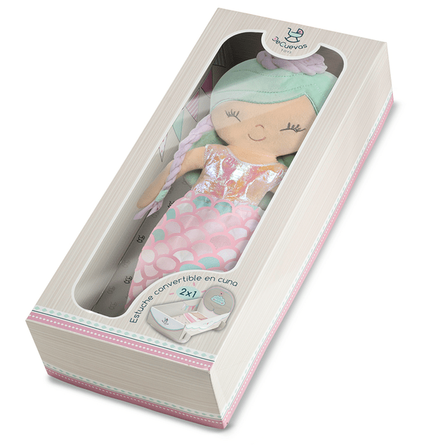 DeCuevas 20041 Plüschpuppe 2in1 OCEAN FANTASY - 36 cm mit Wiege