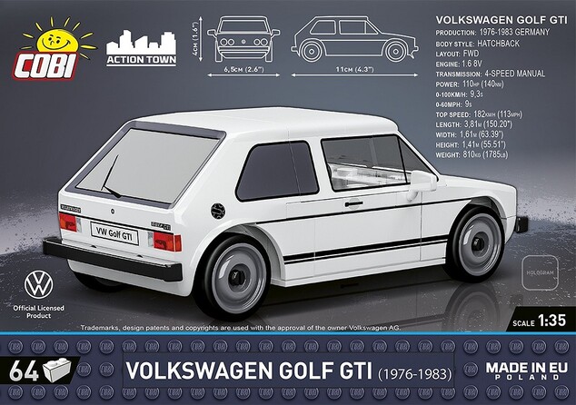 Cobi Volkswagen Golf GTI 1976, 1:35, 64 Stk