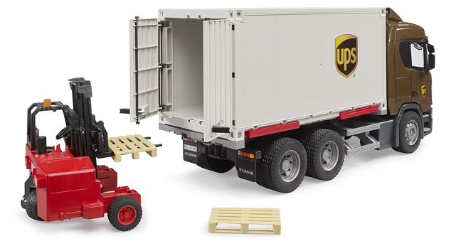 Bruder Logistický vozík Brother ScaniaSuper 560R UPS s vysokozdvižným vozíkom