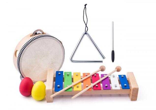 Woody Muzikálny set (xylofón, tamburína/bubienok, triangel, 2 maracas vajíčka)