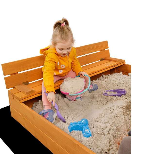Detské drevené uzatvárateľné pieskovisko s lavičkami a strieškou Baby Mix 120x120 cm sivé