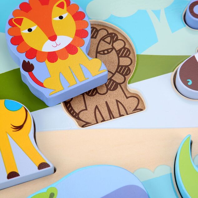 Lucy &amp; Leo 224 Zvieratká zo safari- drevené vkladacie puzzle 7 dielov