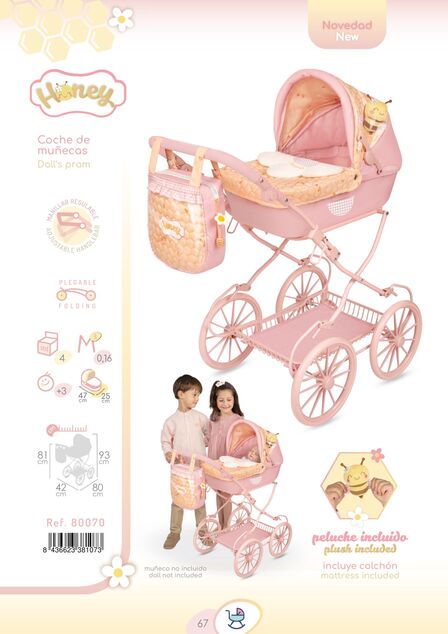 DeCuevas 80070 Passeggino pieghevole per bambole con borsa Honey 2026 – 81 cm