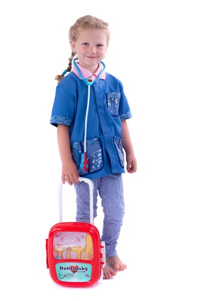 Sada doktor/lekár plast so stetoskopom na batérie v plastovom kufríku na kolieskach