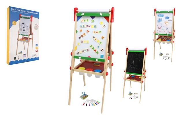 Lavagna magnetica bifacciale legno nero/bianco 35x43cm con rotolo di carta con accessori