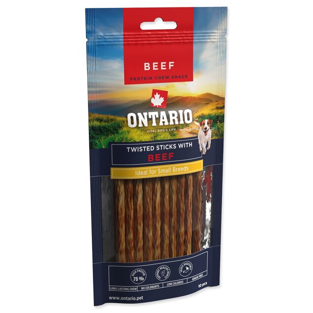 Pochoutka Ontario Protein žvýkací točené tyčinky s hovězím 10ks 12,7cm