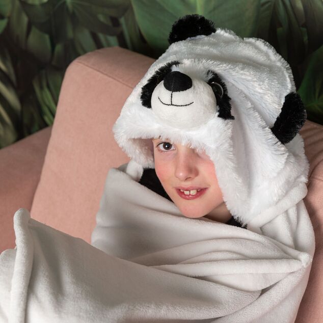 Cozy Noxxiez BL823 Panda - hrejivá deka s kapucňou so zvieratkom a labkovými vreckami