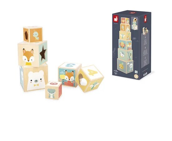 Janod Pure Pyramide en bois empilable Animaux 6 pcs