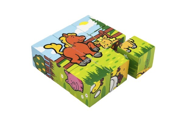 Kocky kubus Moje prvé zvieratká drevo 9x9x3cm 9ks
