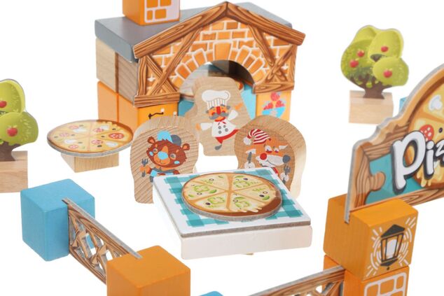 CUBIKA 14835 Pizzeria - Holzbausatz mit Kartonzubehör