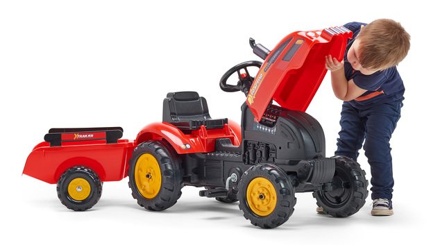 Falk Šliapací traktor 2046AB X-Tractor s vlečkou a otváracou kapotou - červený