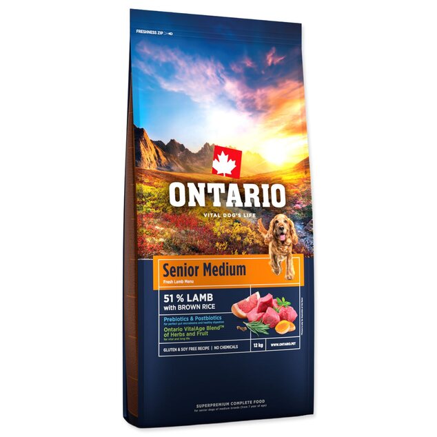 Krmivo Ontario Senior Medium Lamb &amp; Brown Rice 12kg