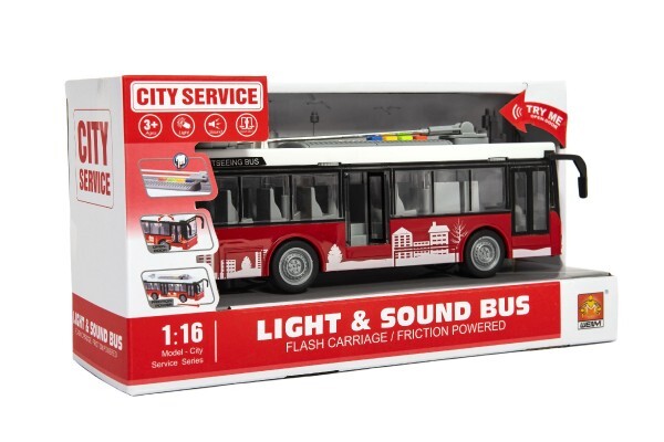 Autobus/trolejbus plast 28cm na zotrvačník na bat. so svetlom a zvukom