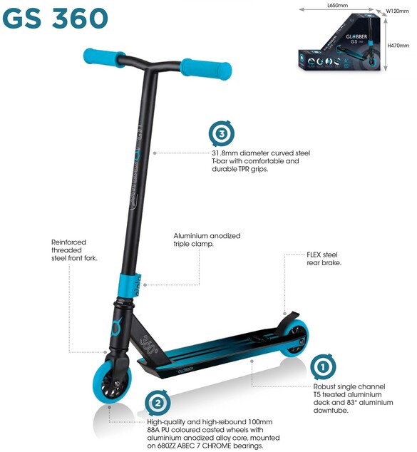 Globber Freestyle Kolobežka STUNT SCOOTER GS 360 Black - lime green