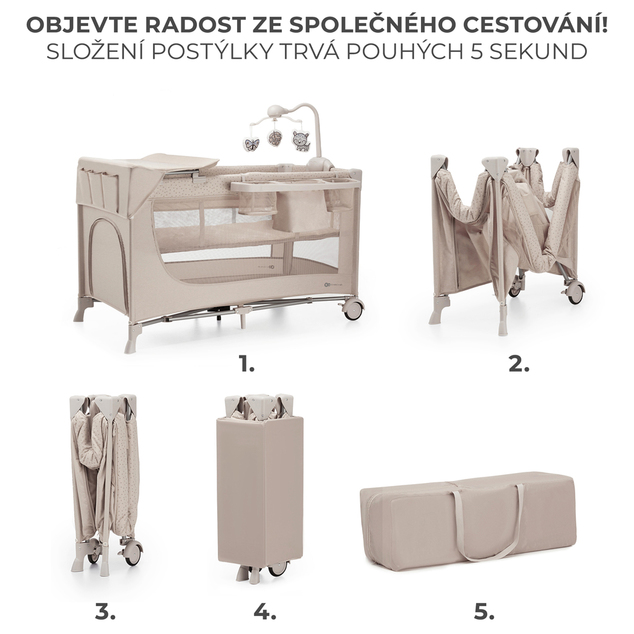 KINDERKRAFT Postieľka cestovná Joy 2 s doplnky Beige