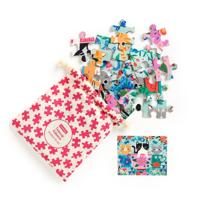 Mudpuppy Puzzle Mačiatka v hrnčeku na čaj v látkovom vrecúšku 36 dielikov