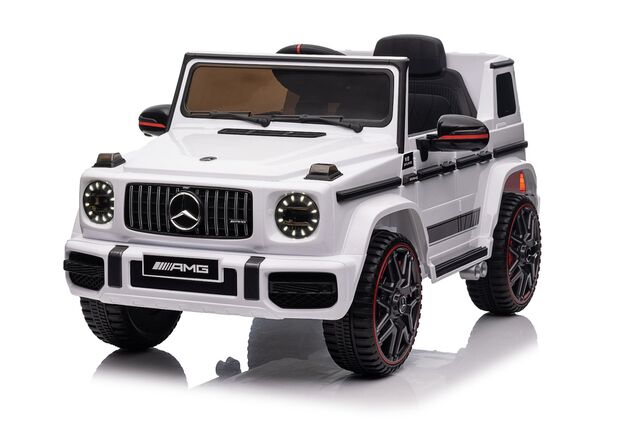 Elektrické autíčko Mercedes G, biele, Jednomiestne sedadlo, 12V batéria, 2,4 GHz DO, 2X MO
