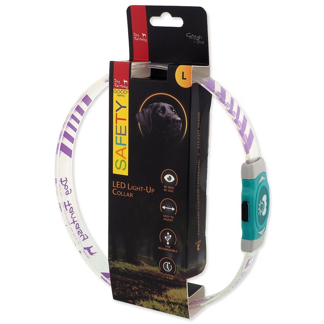 Obojok Dog Fantasy LED Svietiaci rôznofarebný nabíjací L 65cm