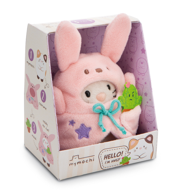 NICI Plüsch MyMochi Katze Angy 8cm im Hasenkostüm und Kaktus, Set Geschenkverpackung