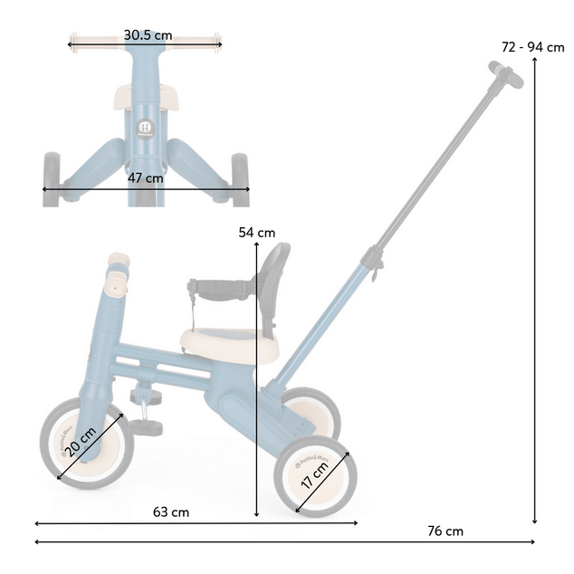 PETITE&amp;MARS Tricycle multifonction 4 en 1 Drift Ocean Blue
