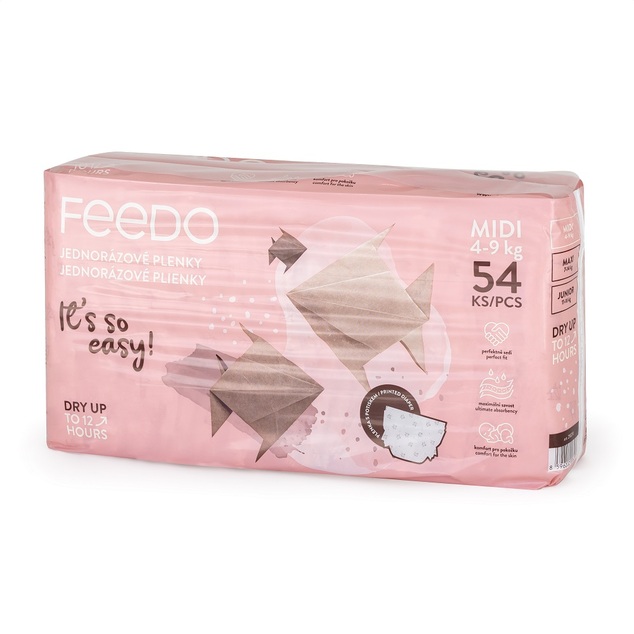 FEEDO Plienky jednorázové Midi (od 4 do 9 kg), 54 ks