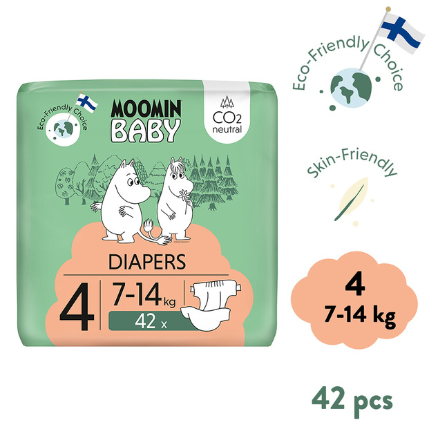 Moomin Baby 4 Maxi 7–14 kg (42 ks), eko plienky
