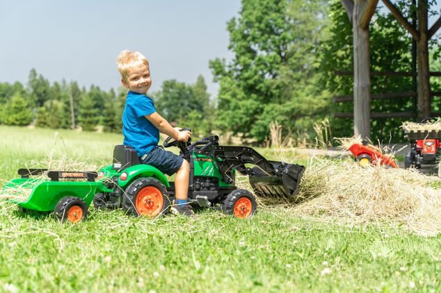 Falk Supercharger šliapaci Traktor Veľký s otváracou kapotou a vlečkou zelený