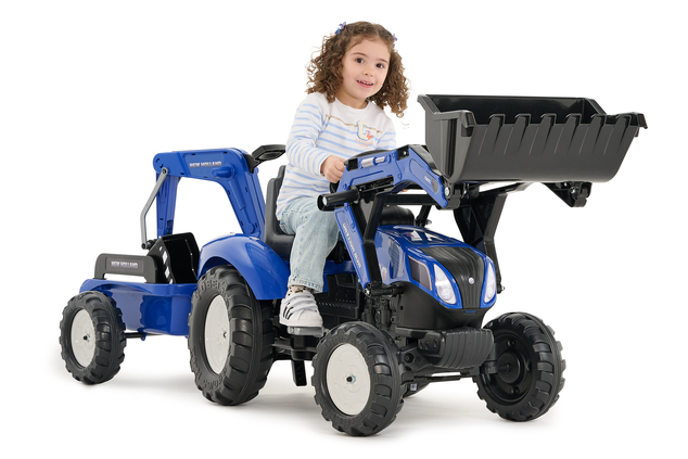Falk Šliapací traktor 3090Y New Holland T8 elülső rakodóval és pótkocsival kék