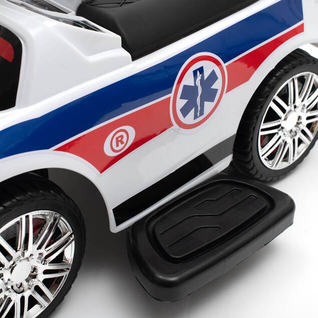 Detské odrážadlo so zvukom a vodiacou tyčou Baby Mix AMBULANCE biele