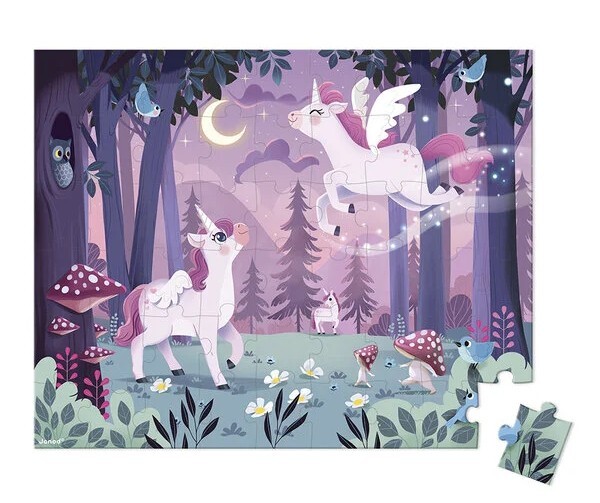 Janod Puzzle v kufríku Jednorožce 54 ks