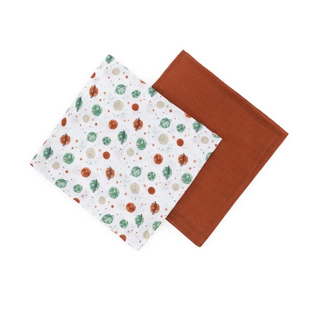 PETITE&amp;MARS Bambus Musselin Decke 2er-Set Misty Celestial Planets 120 x 120 cm