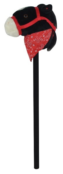 Pferd auf einer Stange aus Plüsch, 80 cm, batteriebetrieben, mit Ton, schwarz