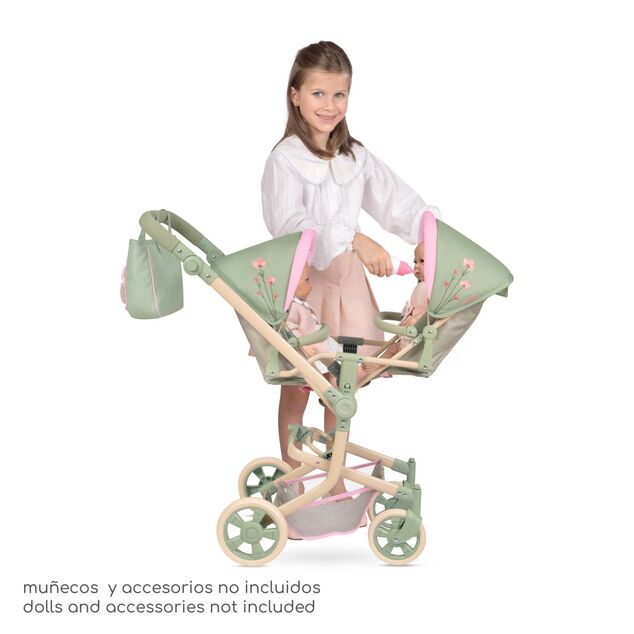 DeCuevas 90868 Passeggino pieghevole per bambole gemelle con borsa Botanic 2026 – 91 cm