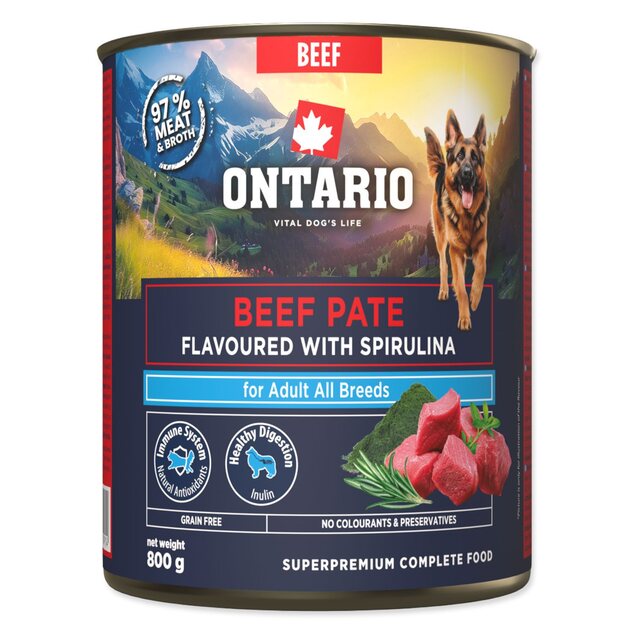 Konzerva Ontario Adult hovädzie paté s príchuťou spirulíny 800g