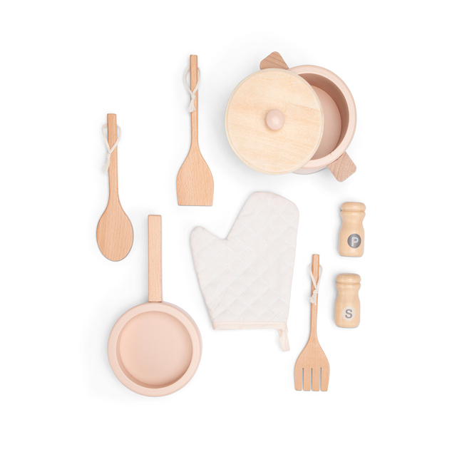 Woet Kinderholzküche - rosa mit Rattan