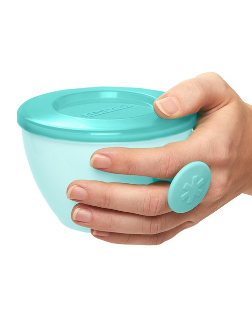 Misky s vrchnákom a držiakom Easy Grab Grey,Teal 2 x 240ml, 3m+