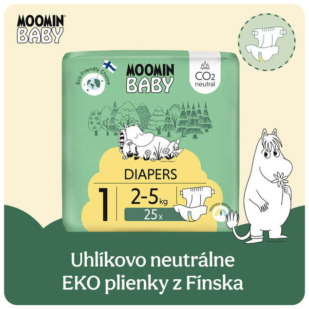Moomin Baby 1 Newborn 2–5 kg (25 ks), eko plienky