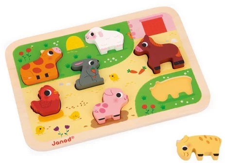 Janod Drevené vkladacie puzzle pre najmenších Farma Chunky